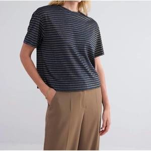 NEW SUMMUM lurex stripe short sleeve top in midnight